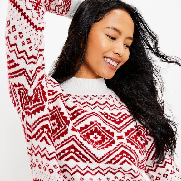 LOFT Snowflake Fair Isle Tunic Sweater Size M - Picture 3 of 10